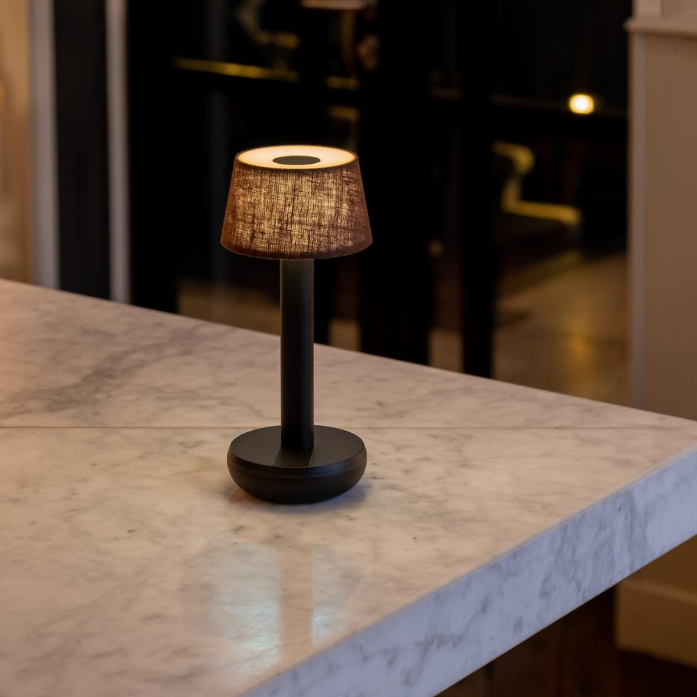 Two | LED Portable Table Lamp | Black / Brown Linen