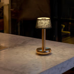 Two | LED Portable Table Lamp | Gold / Emerald Linen