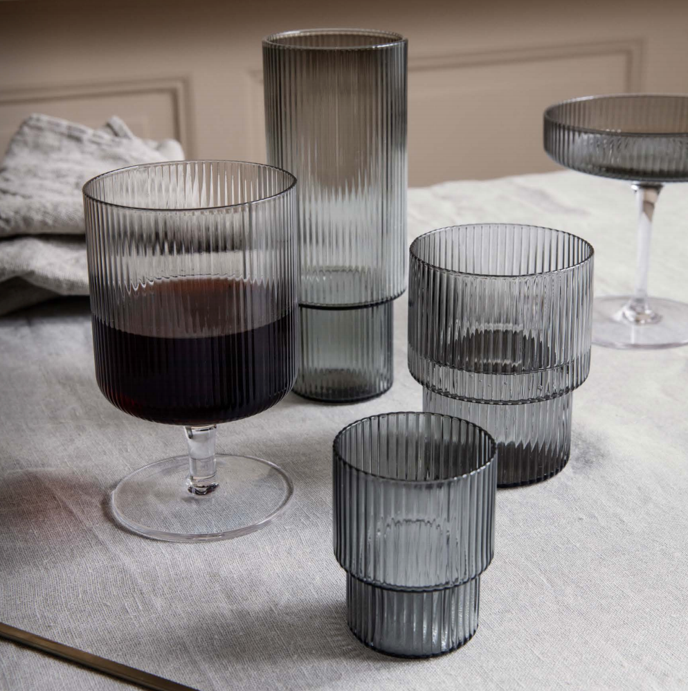 MAP STORES_ Ripple Glasses | Smoked Grey | Set of 4_ FERM LIVING_ .